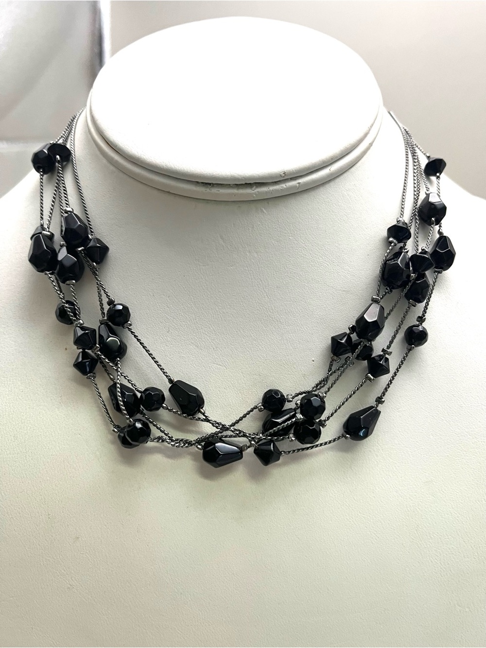Multi-Strand Black Bead Necklace